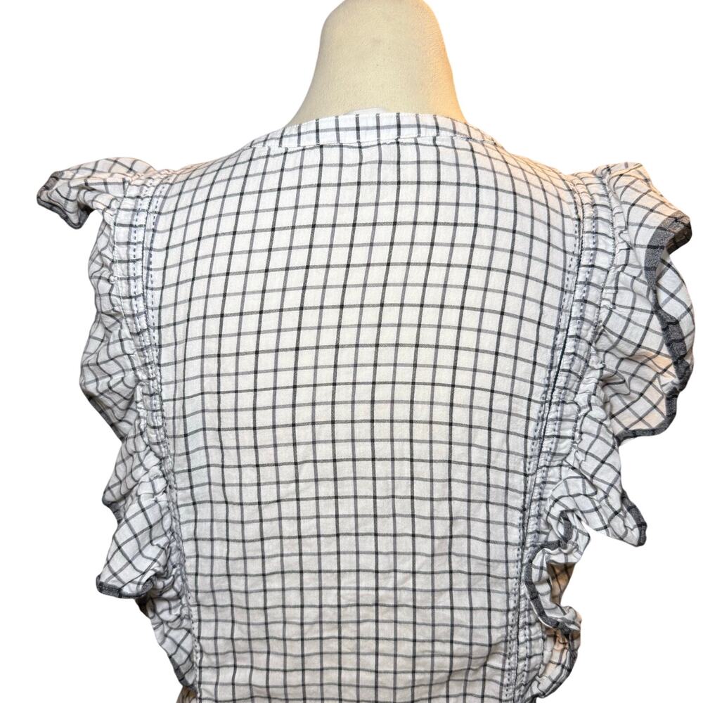 Scotch & Soda Amsterdam Blauw Ruffle Lace Up Top, Black White Windowpane, Medium - Picture 6 of 7